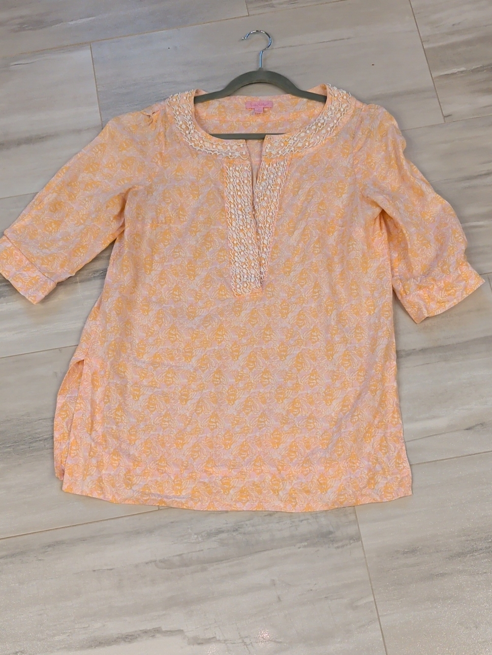 Lilly Pulitzer Peach & Light Pink Floral Embroidered Tunic